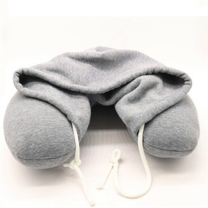 Oreiller de voyage ergonomique à capuche en coton gris uni pour le cou et le corps, idéal pour l'avion et la voiture, en livraison directe - Product Image 1