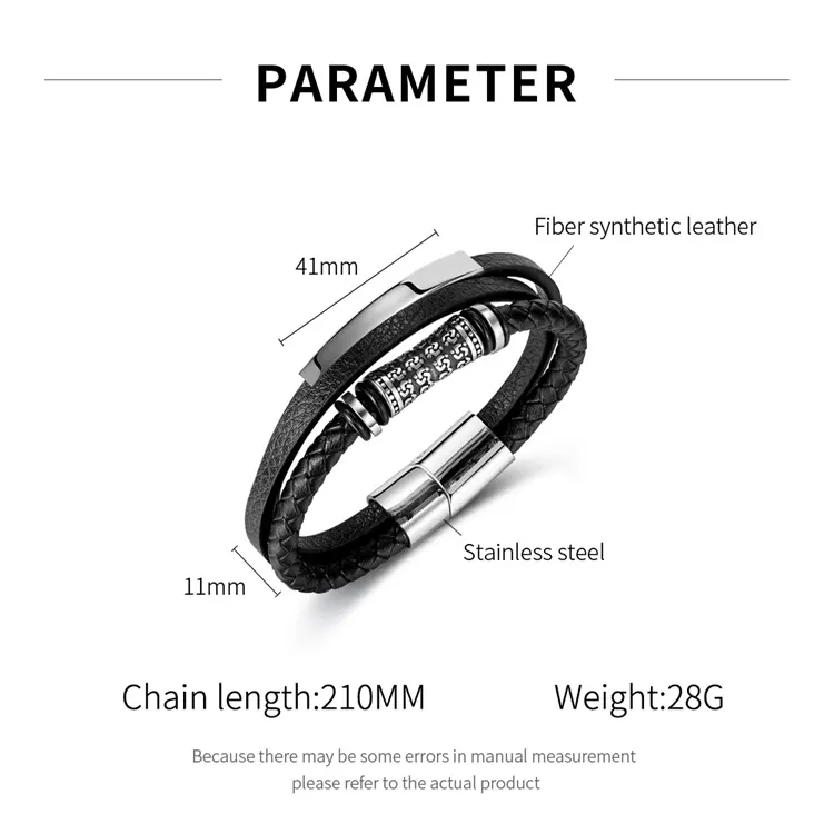 Customs Vintage Stainless Steel Multilayer For Men Jewelry Personalized Mens Braided Genuine Leather Bracelet