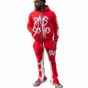 ชุดวอร์มผ้าคอตตอนผ้าฟลีซ100% พิมพ์ลายสัตว์ชุดวอร์มสำหรับวิ่งกางเกงขาบานผู้ชาย Y2K ฤดูหนาว OEM - Product Image 1