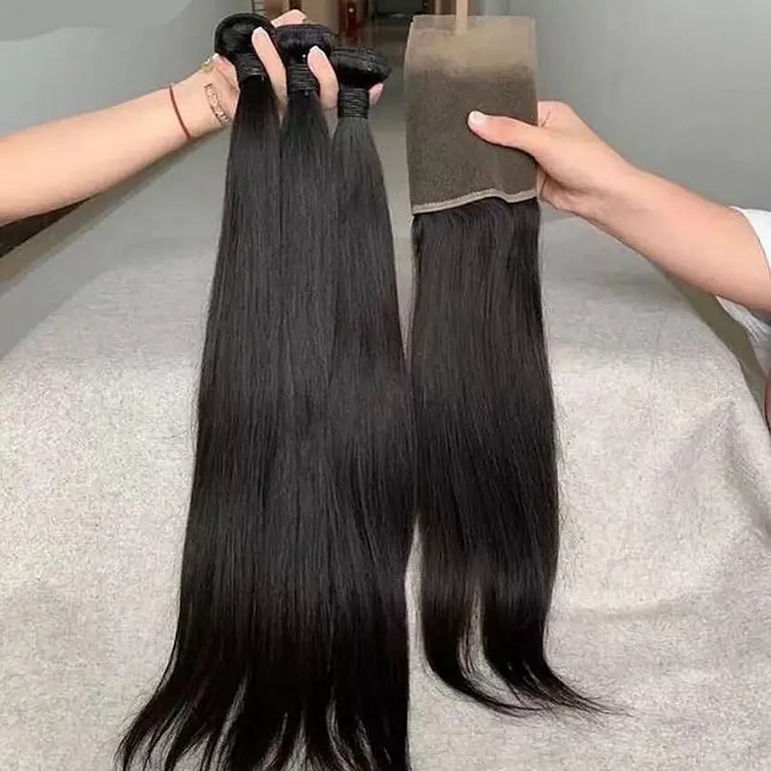 8 Inch to 40 Inch 100% Human Hair, Mink Peruvian Cuticle Aligned Raw Virgin Straight Bundle with Ear to Ear Lace Frontal Closure