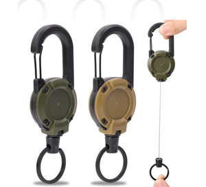 DF 125*40mm Retractable Heavy Duty Pull Reel Carabiner Strong Steel Wire Rope Buckle Spring <b>Key</b> <b>Ring</b> Outdoor Sporty Keychain - Product Image 1