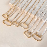 eManco Kleiner ovaler Karabiner-Anhänger aus Edelstahl mit 14K Goldkette, minimalistischer Damen-Anhänger, Schmuck