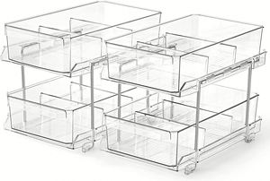 2 Tier Clear Acrylic Organizer With Dividers Slide-Out <b>Storage</b> Container <b>Kitchen</b> Pantry Medicine Cabinet <b>Storage</b> Bins - Product Image 2