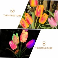 Lampe solaire LED à trois têtes en forme de tulipe, à insérer au sol, petite, pour extérieur, IP65, résistante à la pluie, pour jardin, parc, pelouse, décoration
