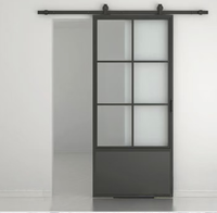 Porte de grange coulissante en aluminium et verre, style Dragon de sable, 8 pieds, noir mat, très vendue aux États-Unis