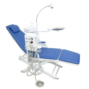 치과 접이식 의자 터빈 장치 LED 빛 이동식 spittoon 약한 흡입 접힌 휴대용 치과 의자