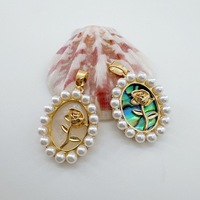 Pendentifs Clé Rose en Or 18K Rempli de Coquille d'Abalone Naturelle et Nacre Blanche HD1293 pour Fabrication de Bijoux Colliers et Bracelets DIY Style Baroque