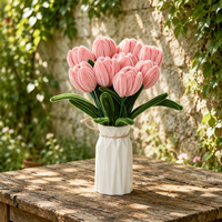 Kit de Bouquet de Fleurs de Tulipes Roses à Faire Soi-Même, Arrangement Floral avec Tiges et Feuilles pour Décoration de Table d'Étude, Cadeau, Vente en Gros
