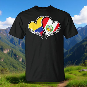 Camiseta con Diseño de Corazón con la Bandera de Colombia y Perú, Ropa Promocional Inspirada en la Bandera de Colombia y Perú - Product Image 3