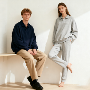 <span class=keywords><strong>Felpa</strong></span> <span class=keywords><strong>Polo</strong></span> Unisex Doger Personalizzabile, 100% Cotone, Manica Lunga, Stile Vintage Senza <span class=keywords><strong>Cappuccio</strong></span>, Tinta Unita <span class=keywords><strong>con</strong></span> Logo Ricamato Personalizzabile - Product Image 2