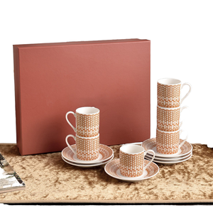 Luxury Modern European Style Eco-Friendly Bone China Ceramic 6 <b>Cups</b> and <b>Saucers</b> Set with Gift Box for Business Gifts - Product Image 1