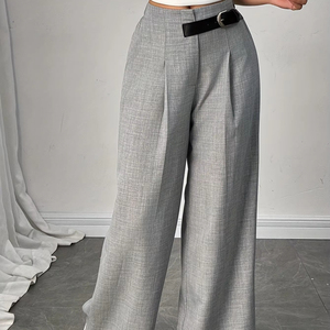 <span class=keywords><strong>Pantaloni</strong></span> da <span class=keywords><strong>Donna</strong></span> a Vita Alta Grigio Chiaro, Primaverili e Invernali, Larghi, Minimalisti, per il Lavoro, con Effetto Drappeggiato - Product Image 6