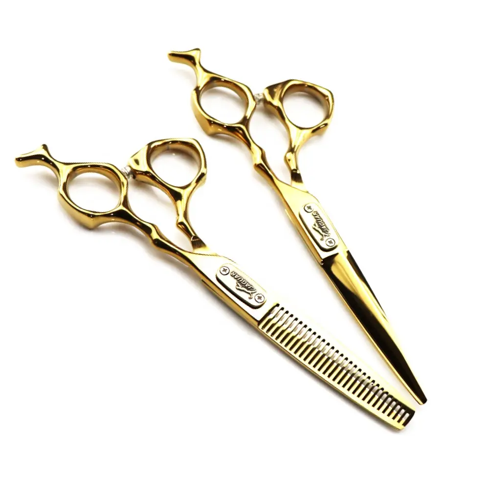 6'' Inch Black Golden Jaguar Flat Thinning New Fashion Design Beauty Barber Scissors Cutting Hair Smooth Scissors Tooth Scissors