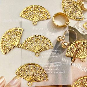 จี้พัดอะคริลิคเคลือบทองพร้อมดีไซน์ดอกไม้คริสตัลสำหรับทำสร้อยคอ DIY อุปกรณ์เสริมเครื่องประดับ - Product Image 1