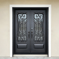 Porte d'entrée extérieure en fer forgé et verre SUNZION, design postmoderne pour maisons et villas, prix d'usine, vente en gros