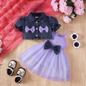 Nouvel Ensemble Décontracté d'<span class=keywords><strong>Automne</strong></span> pour Filles, Comportant une <span class=keywords><strong>Tenue</strong></span> Deux Pièces en Jean à Manches Courtes avec Manteau et Jupe, Mode Enfant - Product Image 3