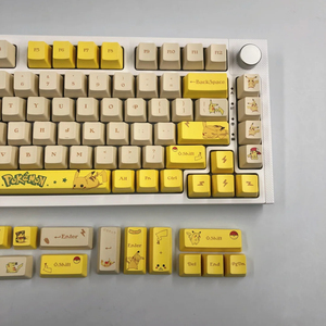 Ensemble de touches de clavier mécanique <span class=keywords><strong>Pikachu</strong></span> jaune en PBT à sublimation 130 touches, touches OEM rouge <span class=keywords><strong>gris</strong></span> Cherry Axis pour configurations personnalisées - Product Image 4