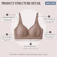 Soutien-gorge sans fil invisible pour femme avec support en gel, larges bretelles, push-up, bonnet complet, contrôle des graisses latérales, usage quotidien, ODM