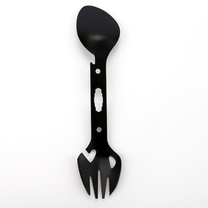 Cuchillo con silbato multifuncional para supervivencia al aire libre, cuchillo, tenedor y cuchara 7 en 1 para acampar, supervivencia en la naturaleza y camping - Product Image 1