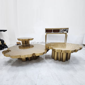 Tavolo da caffè moderno di lusso in ottone dorato <span class=keywords><strong>con</strong></span> superficie in acciaio inox tavolo centrale <span class=keywords><strong>con</strong></span> anelli di legno Design per Villa mobili per la casa - Product Image 4