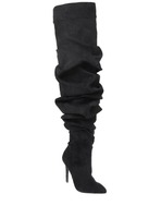 Bottes en jean pour femmes, hauteur au-dessus du genou, à bout pointu, plissées, à talons hauts, de luxe, faites à la main, de haute qualité, pour l'hiver 2024