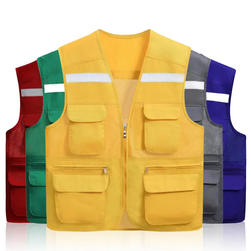 Customized printing logo photography vest Waistcoat for fishing reflective work wear multi pockets utility vest