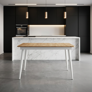 Mesa de Comedor Extensible Moderna con Patas de Metal Blanco - Mesa de Cocina con Tapa de Madera Estilo Nórdico para 4-6 Personas - Serie Essen Blanca - Product Image 3