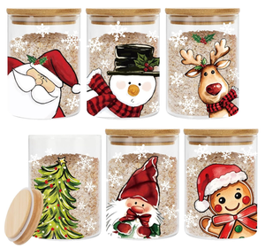 Christmas Glass Jars With <b>Bamboo</b> Lids Santa Snowman Reindeer Tree Elf Gingerbread Man Design Gift Craft Storage <b>Containers</b> - Product Image 1