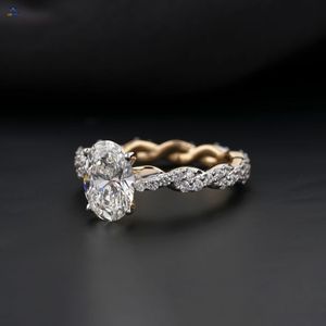 2,05 TDW Oval & Round Cut Diamond Ring 18K Yellow Gold Twisted Band Cvd/Hpht anillo impermeable Diamond Lab Stone Jewelry - Product Image 1