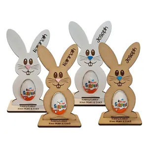 Pafu Nom Personnalisé Logo Porte Oeuf de Pâques en Bois pour Enfants Garçons Filles Couleur Blanche Lapin Traiter Cadeaux