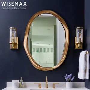 MUEBLES WISEMAX, decoración de pared de salón, espejo colgante redondo, espejo de cristal, diseño de lujo, espejo de pared redondo de acero inoxidable dorado