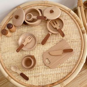 15 pièces de kits de cuisine en bois, bois de hêtre naturel, vaisselle de jeu pour tout-petits, ensemble de nourriture pour enfants, filles et garçons - Product Image 3