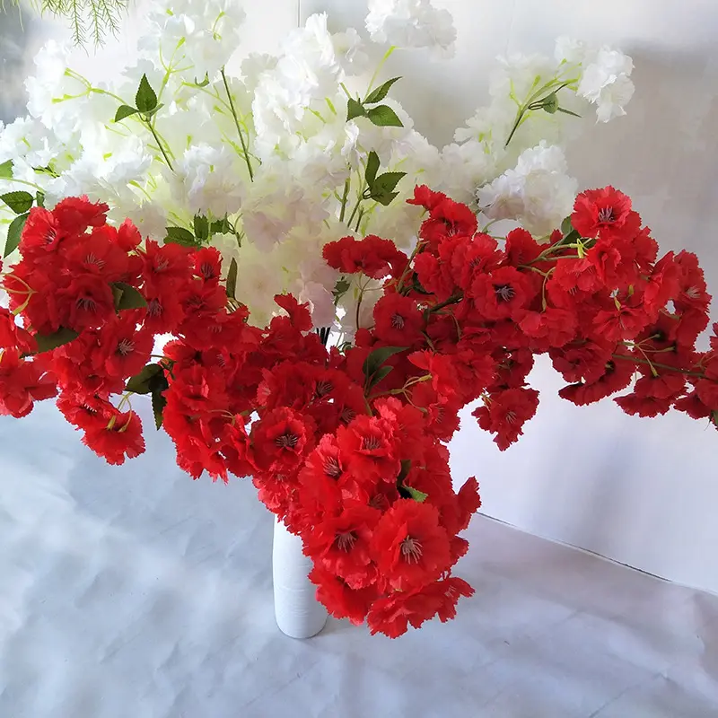 Flores artificiales de colores Sakura, ramas de flores de cerezo, arco de boda, decoración para balcón, 100cm, venta al por mayor, fábrica