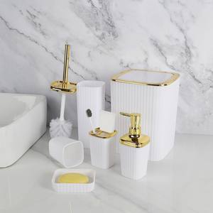 Accessoires de salle de bain, ensemble de 6 pièces en plastique, articles ménagers, poubelle, porte-savon, gobelet, brosse de toilette WC, ensemble de salle de bain de luxe pour la maison - Product Image 3