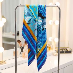 Custom European Classic Elegant Long Digital Print Luxury Square Silk Scarves Soie Foulard <b>Bandana</b> for Women - Product Image 5