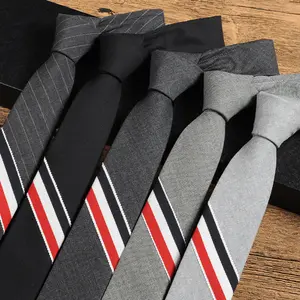 经典黑灰色商业羊毛男士领带涤纶领带编织领常规颜色领带意大利