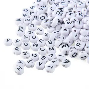 4*7mm Black White Mixed Letter Acrylic Beads Round Flat Alphabet Spacer Beads For Jewelry Making Handmade DIY Bracelet Necklace
