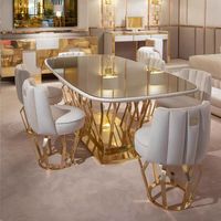 Metall-Glas-Esstisch im Designer-Stil Goldener Metalltisch Glas Edelstahl Haushaltsmöbel Esszimmer-Set