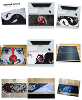 Tapis de Souris Premium Design Marbre Noir et Blanc Grand Format en Caoutchouc Motif Liquide Abstrait Imperméable pour Bureau