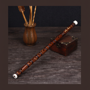 Flauta de bambú larga teñida de oscuridad con delicado roscado decorativo blanco y azul, instrumento de viento de madera tradicional - Product Image 1
