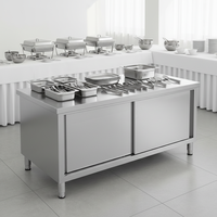 Meuble de cuisine modulaire moderne et robuste en acier inoxydable 201/304, plan de travail avec porte coulissante brossée, taille personnalisable, sans tiroirs