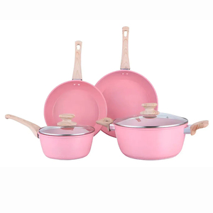 Modern <b>Ceramic</b> Marble Coated 6-Piece Pot <b>Pan</b> Glass Lids Bakelite Handles Non-Stick Aluminum Cookware Set Induction Compatible - Product Image 1