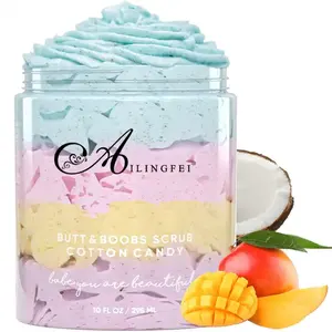 Private Label Biologische Shea Sugar Scrub Body Scrub Regenboog Huid Exfoliërende Buttoks Borsten Polijsten Slagroom Scrub Voor Body