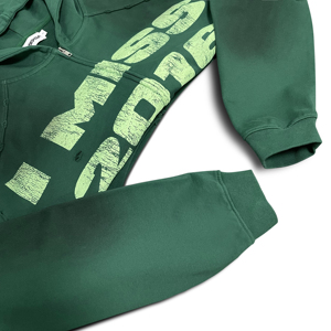 Sudadera con capucha verde de alta calidad, extragrande, con efecto lavado y cremallera, 100% algodón, estampado DTG, estilo streetwear desgastado, para venta al por mayor - Product Image 5