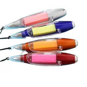 4 in 1 kalem asılı halat ile yapışkan notlar LED ışık plastik kalem reklam tükenmez kalem