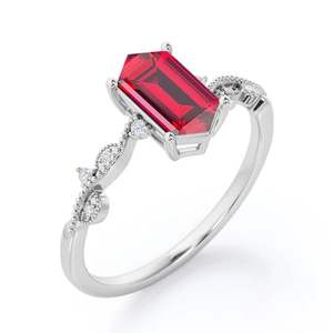 Bague de mariage classique en argent sterling 925 avec rubis de laboratoire de 0,5 carat, taille hexagonale, sertie à griffes, faite à la main, pour femme, pierre précieuse - Product Image 1