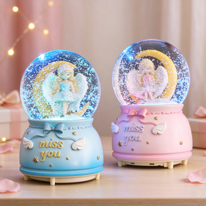 Globo di <span class=keywords><strong>Neve</strong></span> Musicale con Angelo e Luna, Sfera d'Acqua in Resina con Luce e <span class=keywords><strong>Neve</strong></span> Automatica, Regalo per Ragazze - Product Image 4