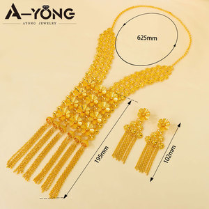 Hypoallergenic Non Tarnish 18K Gold Plated <b>Jewelry</b> <b>Set</b> Dubai Tassel <b>Bridal</b> Wedding Necklace Earring <b>Sets</b> - Product Image 6