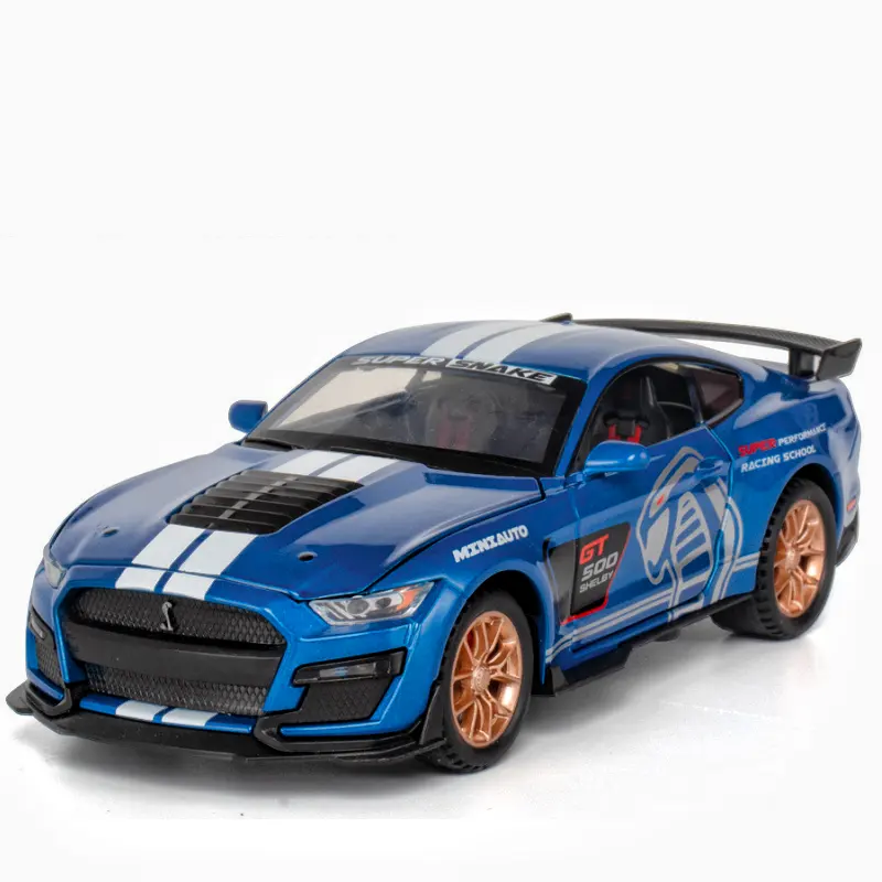 Gegoten Modelauto 'S 1:32 Ford Mustang Shelby Gt500 Gelegeerd Automodel Met Geluid En Licht Pullback Metalen Automodel Speelgoed Deuren Open