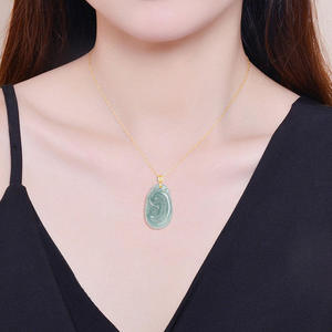หยกธรรมชาติสีน้ำเงินหยกน้ำจืด จี้หยกทอง 18K เครื่องประดับผู้หญิง ของขวัญพร้อมใบรับรอง D198 - Product Image 4